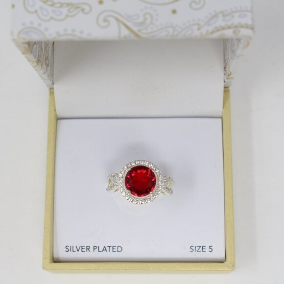 Charter Club Silver Plated Pave &‎ Red Crystal Halo Statement Ring 5 - Picture 4 of 6